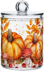 MNSRUU 4 Pack Qtip Holder Organizer Dispenser Autumn Pumpkin Bathroom Storage Canister Cotton Ball Holder Bathroom Containers for Cotton Swabs/Pads/Floss by MNSRUU
