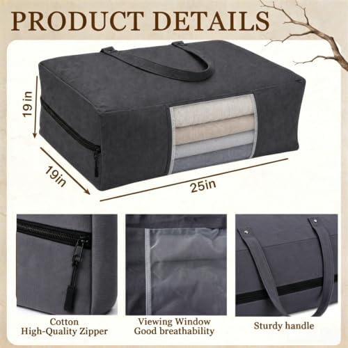 2 Pack Canvas Storage Bags for King/Queen Comforters Blanket, 25"x19"x9" - Image 2