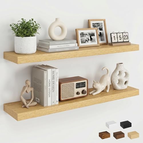 Dreamland 32inch Floating Shelves for Wall, Rustic Oak Floating Shelves for Bathroom|Bedroom|Kitchen, Deep Wall Mounted Book Shelf, Wood Storage Display Shelf for Home Decor, Set of 2 by Dreamland