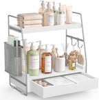 2-Tier Bathroom Counter Organizer with Drawer, Wood Counter Storage Shelf by Unknown