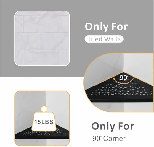 WELLUP Shower Corner Shelf 2 Pack,10" Shower Shelf for Tiled Wall Black - Image 4