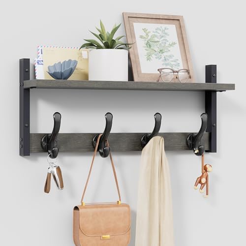 Tatub 20" Rustic Coat Rack Wall Mount with Shelf, Wall Hooks with Shelf, Heavy Duty Entryway Organizer Hangers for Hanging, Hat, Bag, Jacket for Bathroom, Living Room, Bedroom, Ebony by Tatub