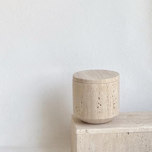 Natural Marble Hole Stone Cosmetic Cotton Swab Sundry Small Tank Storage Box Jar with Lid (Yellow Travertine) - Image 5