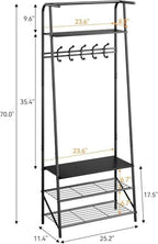 25" Hall Tree, Coat Rack with Shoe Rack, 4-Tier Shelf Entryway Shoe Bench with Storage, Freestanding Metal Frame Multifunctional Hallway Organizer with Hooks, Accent Furniture for Bathroom - Image 2