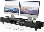 Fenge Dual Monitor Stand with Storage, Desk Shelf with Glass Sliding Door by Fenge