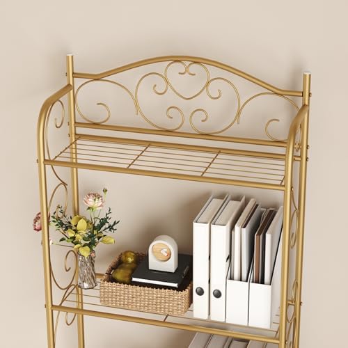 HOME BI Over The Toilet Storage Shelf, 3-Tier Over Toilet Bathroom Organizer Rack, Freestanding Space Saver Toilet Stands with Hooks (Gold) - Image 7