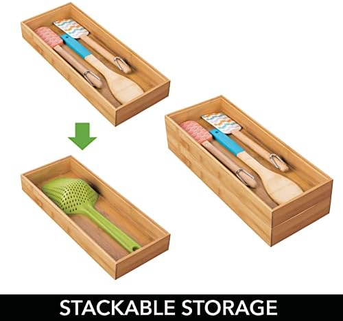 mDesign Wooden Bamboo Drawer Organizer - 15" Long Stackable Storage Box Tray for Kitchen Drawers/Cabinet - Utensil, Silverware, Spatula, and Flatware Holder - Echo Collection - 4 Pack, Natural Wood - Image 5