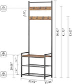 3-in-1 Entryway Coat Rack Hall Tree with Shoe Storage Bench - Brown - Image 2