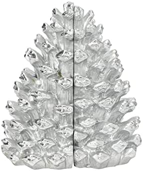 Creative Co-Op Decorative Resin Pinecone Bookends, Silver Finish, Set of 2 - Image 3