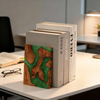 Glow in The Dark Green Resin Bookends, Burl Wood Book Ends for Shelves – Unique Luminous Book Organizer for Office Desk, for Book Lovers (Luminous Green) - Image 6