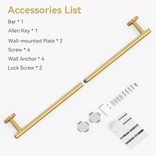 Brushed Gold Towel Bar, 30 Inch Towel Rack for Bathroom Wall-Mounted - Image 4
