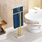 KOKOSIRI Standing Towel Rack for Bathroom Floor 2-Tier Towel Holder Free Stand with Heavy Marble Base Thicken Steady Design Gold Stainless Steel THS0005-BG - Image 4