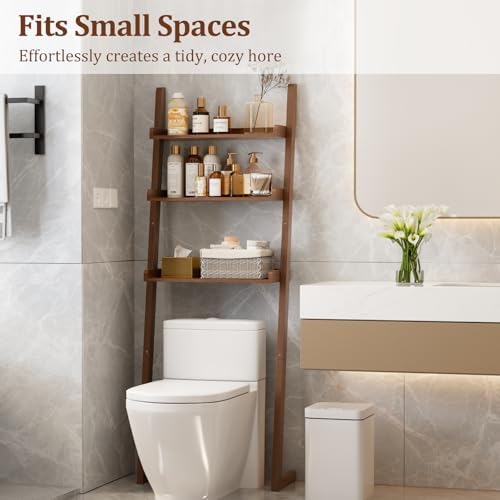 Over The Toilet Storage Shelf Wood, 3-Tier Above Toilet Organizer Rack, Freestanding Above Toilet Shelf for Bathroom, Laundry, Space Saver, Walnut Color. - Image 4
