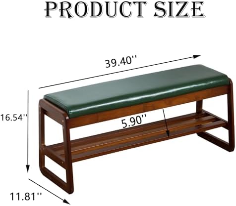 latifolia Shoe Rack Bench, Entryway Bench with Cushion(Green,39.70''L) - Image 2