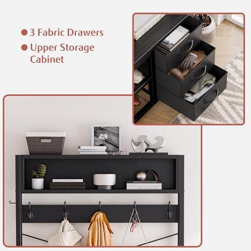 Hall Tree with Bench & 3 Drawers Storage 31.5" Coat Rack Entryway Organizer - Image 6