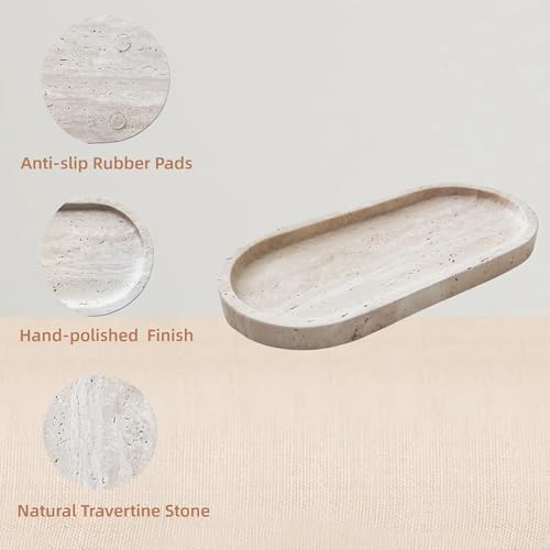Oval Travertine Tray 4.8 in x 9.8 in for Bathroom Dresser Countertop Organizer, Natural Marble Vanity Tray for Perfume, Candles, Ring, Decorative Jewelry Dish - Image 3