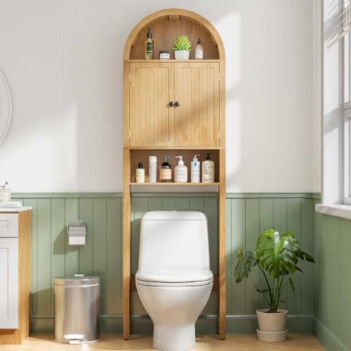 Arched Over The Toilet Storage Cabinet with Fluted Doors, Bathroom Shelf - Image 3