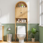Arched Over The Toilet Storage Cabinet with Fluted Doors, Bathroom Shelf - Image 3