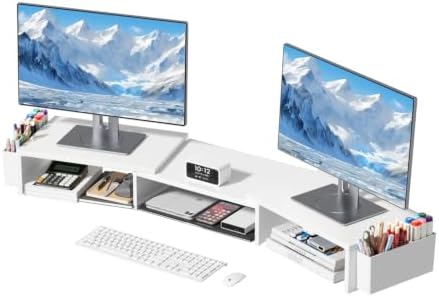 AUPSEN Dual Monitor Stand Riser with 2 Pen Holders, Desk Organizer, White by AUPSEN