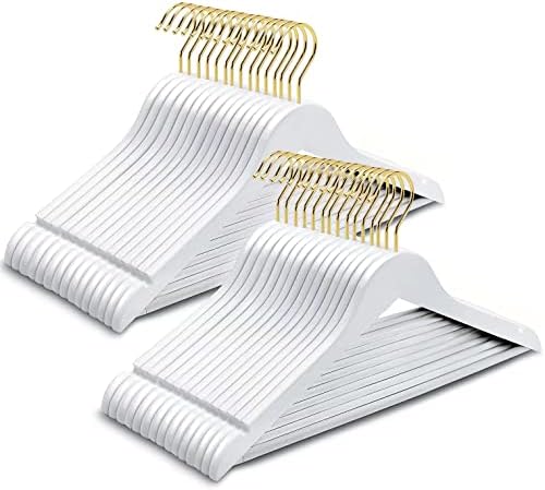 Amber Home 20 Pack White Wooden Coat Hangers with Gold Hook, Suit Hangers by AmberHome