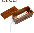 Wooden Cable Management Box for Power Strips, Desk Cord Organizer for Home Office & TV Stand, Hidden Cable Storage with Phone Stand - Image 6