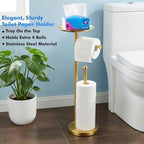 Gold Toilet Paper Holder with Shelf, Freestanding Toilet Paper Holder Stand with Storage for Holding Extra 4 Toilet Paper Rolls, Heavy Base No Tipping Over (Stainless Steel, Gold) - Image 3