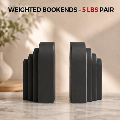 Book Ends for Heavy Books, Resin Decorative bookends, Heavy Duty Bookend for Shelves, Book Stopper for Shelves, Modern Home Decor Aesthetic Book Ends, Layered Arch Design Set of 2(Matte Black) - Image 3