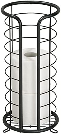 mDesign Metal Toilet Paper Holder Stand - Storage Reserve for 3 Rolls of Toilet Tissue - Freestanding Toilet Paper Holder - Stylish Bathroom Floor Toilet Paper Stand - Omni Collection - Matte Black by mDesign