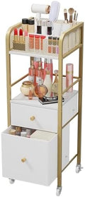 HapiRm Rolling Makeup Cart Organizer - Floor Skincare Make Up Storage with 2 Non-woven Fabric Drawers, Vanity Organizer Cosmetic Display Cases Holder for Skin Care Perfume Nail Polish Brush Hair Tool by HapiRm