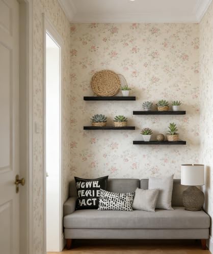 17 Inch Rustic Wood Floating Shelves Farmhouse Wooden Wall Shelves for Bathroom Bedroom Living Room Kitchen Office Set of 6 Black - Image 2
