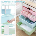 SYKIARIOL Utility Cart with 5 Drawers with Wooden Top, Rainbow - Image 5