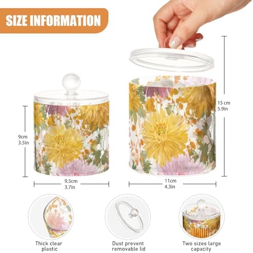 Pretty Chrysanthemum Flower Qtip Holder Waterproof Dustproof Apothecary Jars with Lids For Bathroom Cotton Swabs Makeup Sponges Floss Picks Bath Salts 2 Pack - Image 3