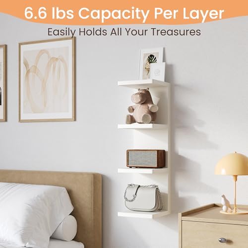 upsimples 4-Tier Floating Wall Shelf, White Vertical Vanity Decor Shelves - Image 6