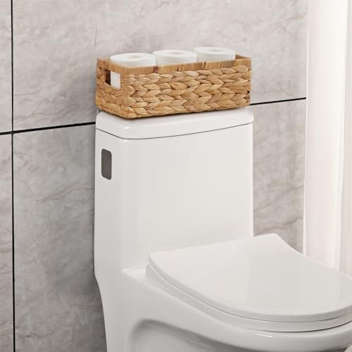 Vagusicc Water Hyacinth Wicker Storage Basket With Handles, Toilet Paper Basket for Tank Top, Small Baskets for Organizing Shelves, 2-Pack - Image 3