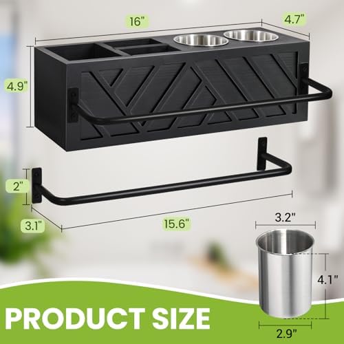 Hair Tool Organizer Wall Mount With 2 Towel Bars, Wood Hot Tools Holder, Rustic Bathroom Blow Dryer Holder For Decor, Flat Iron, Curling Wand, Brushes (Black) - Image 7