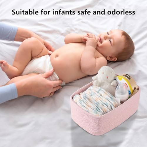 OIASKET 4 Pack Small Storage Shelf Baskets for Organizing, Mini Woven Rope Storage Bins for Towels, Cute Decorative Closet Organizer，Baby Nursery, Gift Empty Baskets -11.81''Lx7.87''Wx4.72''H-Pink - Image 4