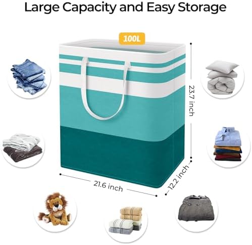 HomeHacks 2 Pack Large Laundry Baskets, Laundry Hampers Bags (Green 100Lx2) - Image 4