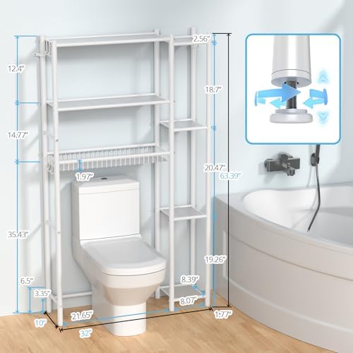 Hodonas Over The Toilet Storage Organizer - 7 Tiers Space Saving Bathroom Shelves, Adjustable Above Toilet Shelf Rack, Metal Organizer Shelf Over Toilet for Bathroom Storage and Organization, White - Image 6