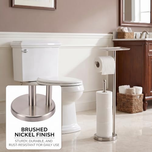 Toilet Paper Holder with Shelf, Freestanding Toilet Paper Stand with Storage Space for Holding Extra 4 Toilet Paper Rolls On the Base, Stainless Steel in Brushed Nickel Finish - Image 7