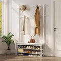 AQIMUELE Coat Rack with Shoe Storage, Wooden Hall Tree with Bench, 11 Hooks and 2-Tier Storage Shelves, 3-in-1, Entryway Bench with Coat Rack (39.3"-Deep White) by AQIMUELE