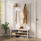AQIMUELE Coat Rack with Shoe Storage, Wooden Hall Tree with Bench, 11 Hooks and 2-Tier Storage Shelves, 3-in-1, Entryway Bench with Coat Rack (39.3"-Deep White) by AQIMUELE