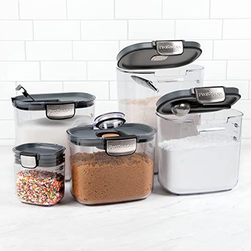 ProKeeper+ Airtight Food Storage Container Set – Clear Plastic Flour and Sugar Canister Set with Magnetic Accessories for Kitchen Organization (Grey, 9-Piece) - Image 2