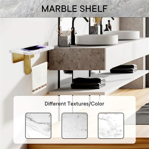 Toilet Paper Holder with Natural Marble Shelf for Bathroom Washroom,Wall Mounted Tissue Holder Suitable for Mega Roll (Brushed Gold, Small 6.7 * 4.3 in) - Image 4