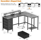 Korfile 59 inch L Shaped Computer Desk with Power Outlets, Grey - Image 3