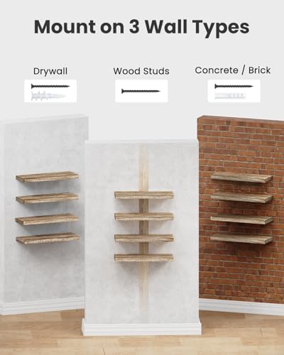 Amada Floating Shelves for Wall, Paulownia Wood, Set of 4, Light Brown - Image 6
