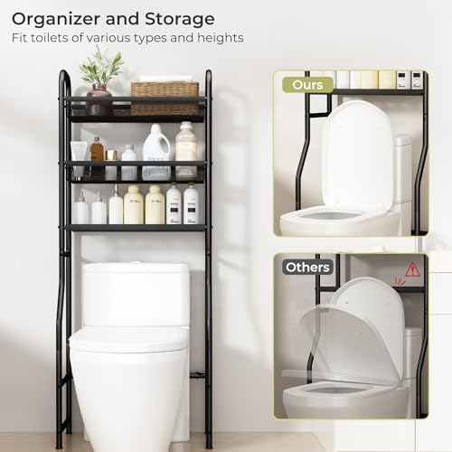3 Tier Over The Toilet Storage Shelf, Freestanding Over The Toilet Rack, Space Saver Metal Bathroom Organizers and Storage for Small Space, Above The Toilet Storage Shelf Stand Organizer - Image 4