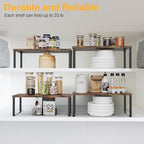 OGEMXU Cabinet Shelf Organizers, 15.7 inches Large Kitchen Counter Shelf, Set of 4 Wood Kitchen Pantry Organizer, Storage Shelves for Countertop, Spice Rack, Stackable, Expandable, Metal Black, Brown - Image 5