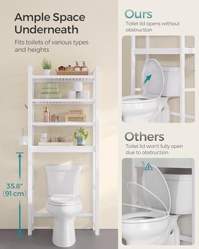 SONGMICS 4-Tier Bamboo Over The Toilet Storage, Adjustable Shelf, 72.8''H - Image 7