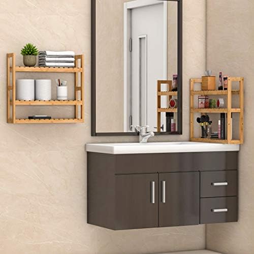 Domax Bathroom Wall Shelf - Over Toilet 3 Tier Storage Rack Adjustable Layer Multifunctional Utility Wall Mounted Towel Shelves Living Room Kitchen (Bamboo-Pack of 2) - Image 2