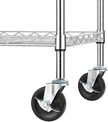 Finnhomy 3 Tier Heavy Duty Commercial Grade Utility Cart with Wood Top, Wire Rolling Cart with Handle Bar, Steel Service Cart with Wheels, Utility Shelf Food Storage Trolley, NSF Listed - Image 6
